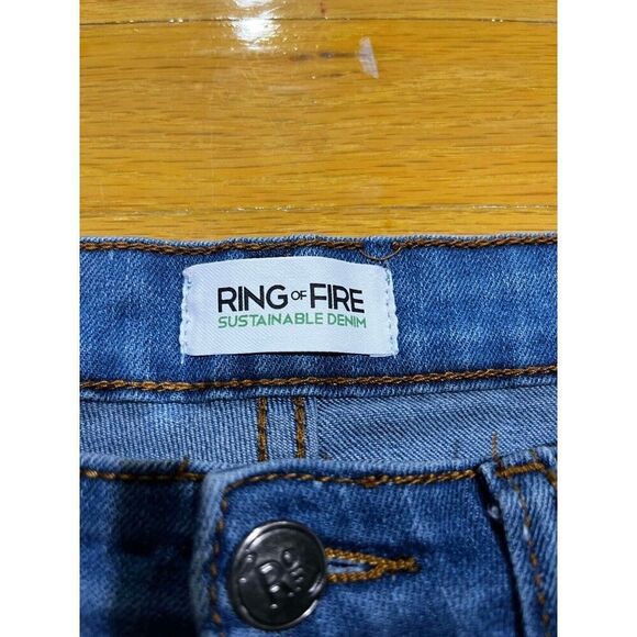 Ring Of Fire Jeans Womens Size 14 Slim Blue Mid Rise Distressed Whiskered Denim - Picture 3 of 9